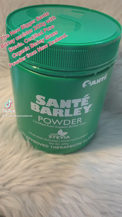 Sante Barley Pure Barley Powder Canister 200g With Stevia. Comes with a scooper.